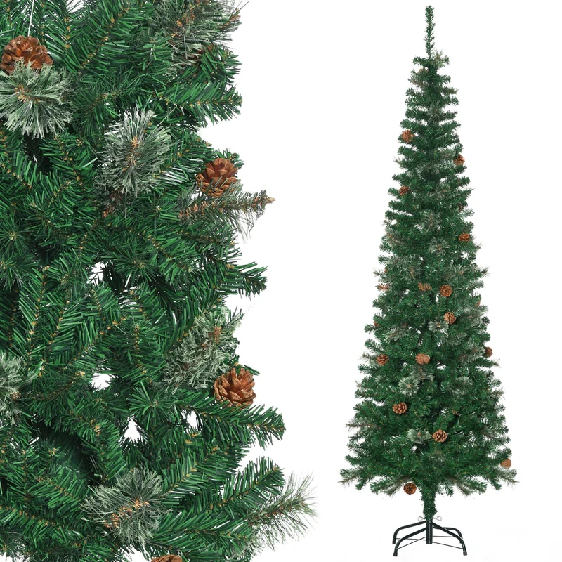 Sapin de noël artificiel conique salon 54 x 54 x 195 cm 556 branches pied pliable ambiance cosy moderne en PVC vert 21_0001247