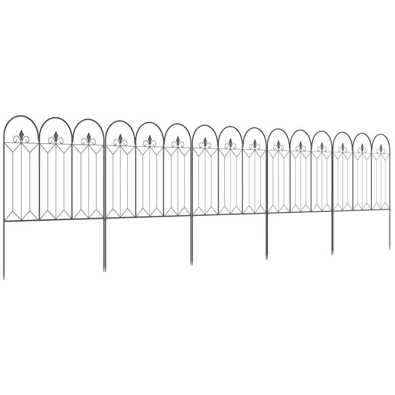 Lot de 5 clôtures de jardin décoratives bordure 305 x 79,5 cm installation sans perçage style classique en métal noir 21_0003967