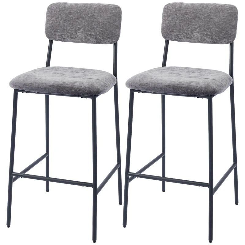 Lot de 2 tabourets de bar 45,5 x 48 x 101 cm assise large rembourrée dossier haut ergonomique moderne en polyester gris 21_0003362