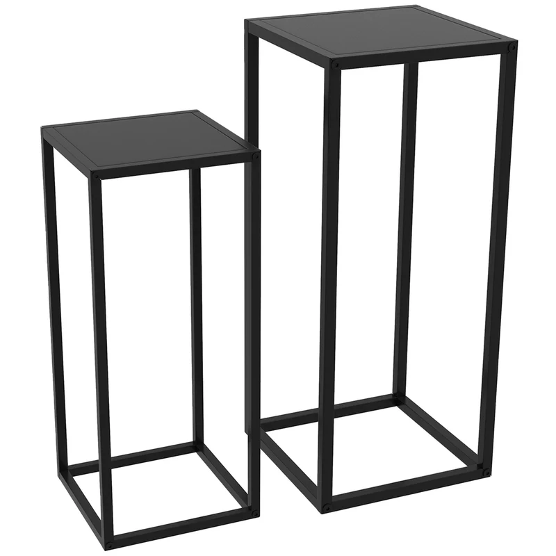Lot de 2 supports pour plantes encastrables 25 x 25 x 58,5 cm et 31 x 31 x 65 cm très robustes industriel en acier noir 21_0004334