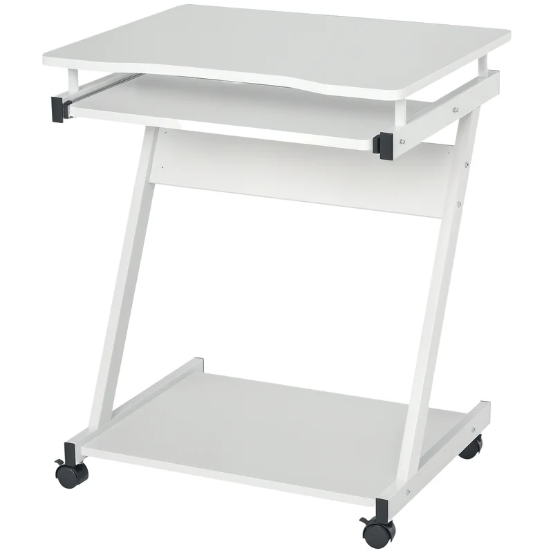 Bureau informatique roulant 60 x 48 x 73 cm mobilité roulettes et rangement moderne en panneaux de particules blanc 21_0002447