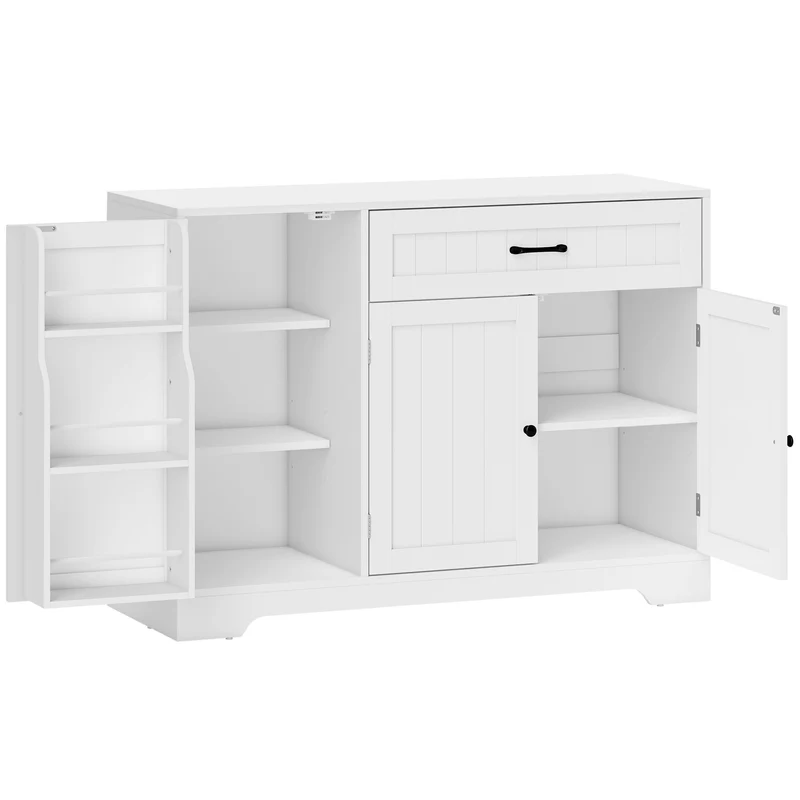 Buffet de cuisine polyvalent 110 x 40 x 80 cm grand tiroir et portes à fermeture douce contemporain épuré en MDF blanc 21_0003404