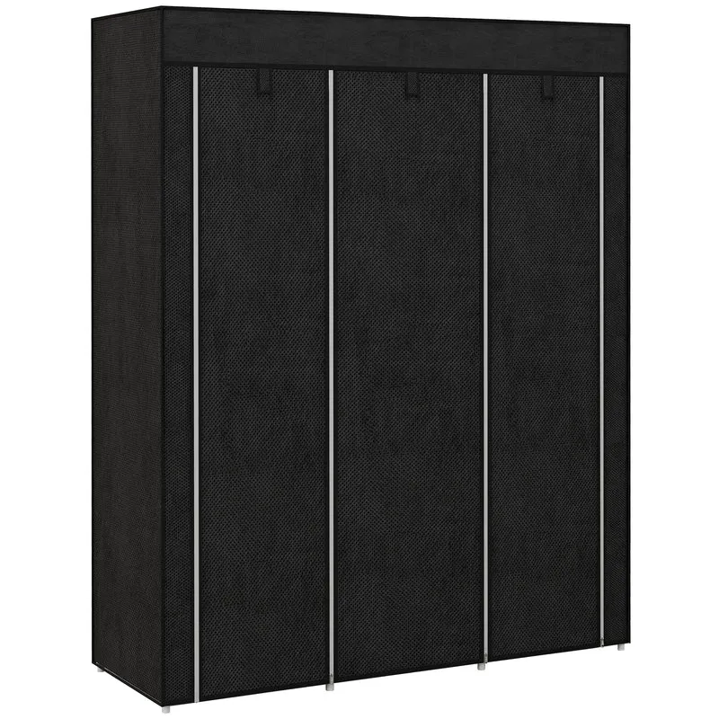 Armoire penderie 125 x 43 x 162,5 cm 8 étagères 2 barres style épuré scandinave salon chambre en tissu non tissé noir 21_0005814
