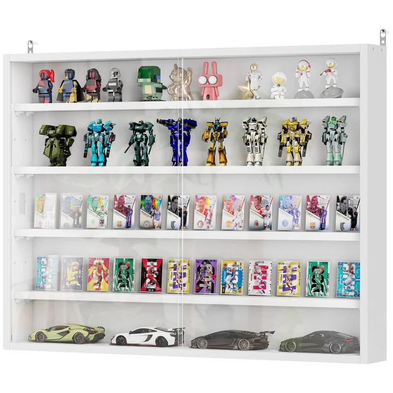 Vitrine murale pour collection 80 x 9,5 x 60 cm anti-poussière portes vitrées étagères réglables épuré en mélaminé blanc 21_0001784