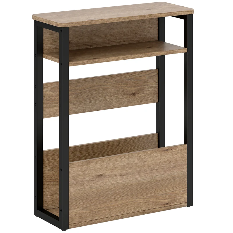 Table d'appoint table de chevet 2 niveaux coins arrondis 46 x 18 x 58.5 cm gain de place moderne en mélamine noyer foncé 21_0003465