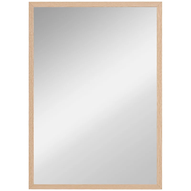 Miroir mural rectangulaire salle de bain 50 x 70 cm illumine fixation murale orientation moderne épuré en MDF naturel 21_0001356