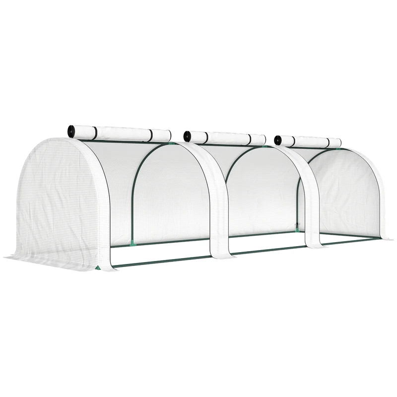 Mini serre de jardin 295 x 100 x 80 cm protection anti-uv portes enroulables finition mate moderne épuré en acier blanc 21_0004113