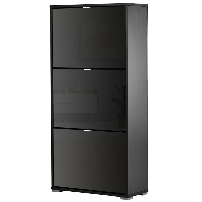 Meuble à chaussures armoire 60 x 26 x 124 cm 3 portes abattantes rangement modulable contemporain épuré en MDF noir 21_0002597
