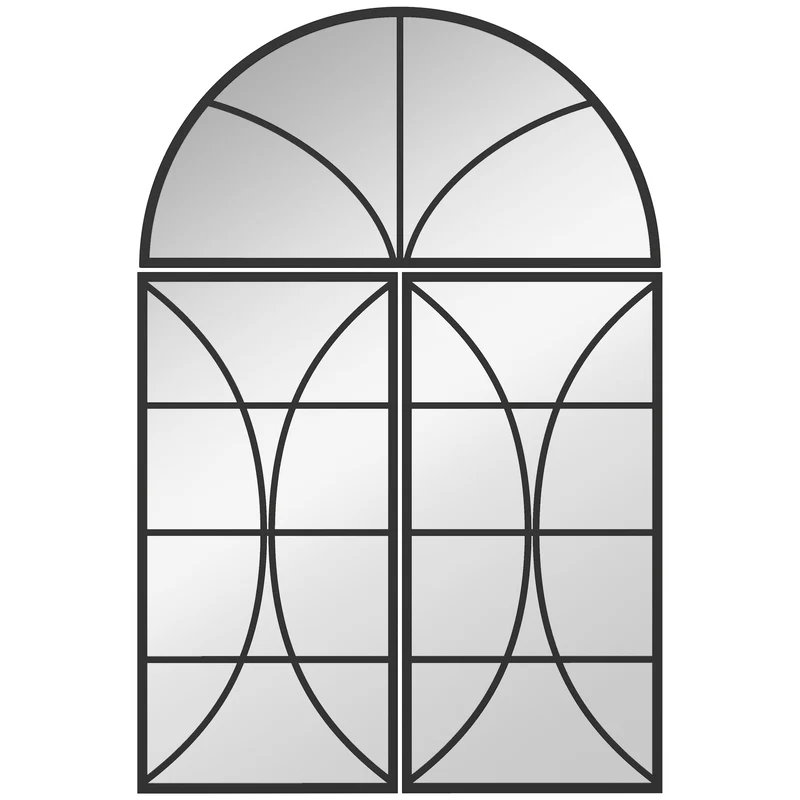 Lot de 3 miroirs muraux arqués entrée 80 x 120 cm agrandit sécurité incassable moderne rustique en verre trempé noir 21_0003728