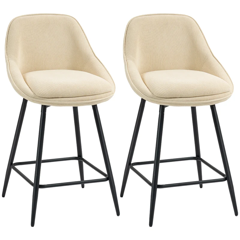Lot de 2 tabourets de bar dossier courbé 49 x 52 x 88 cm assise épaisse rotation 360° design en velours côtelé beige 21_0003338