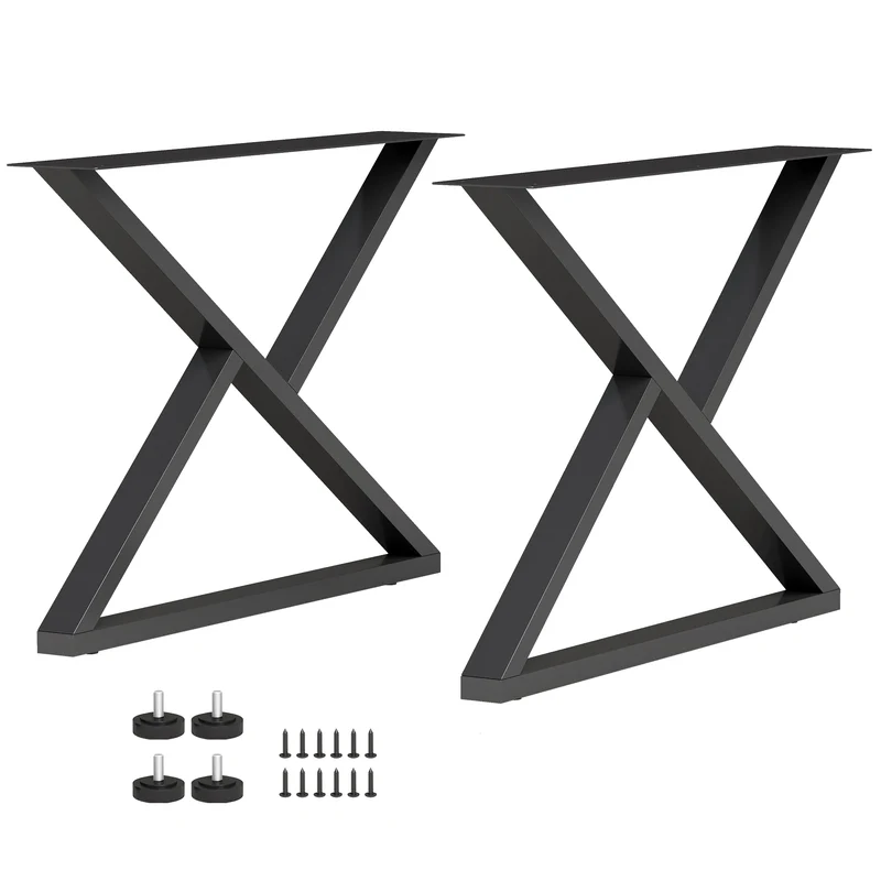 Lot de 2 pieds de table en forme de x 60 x 43 cm patins réglables stabilité optimale design industriel en acier noir 21_0007151