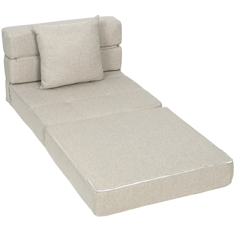 Chauffeuse convertible 1 place 70 x 174 x 15 cm siège rembourré et coussin déhoussable moderne épuré en polyester beige 21_0003010