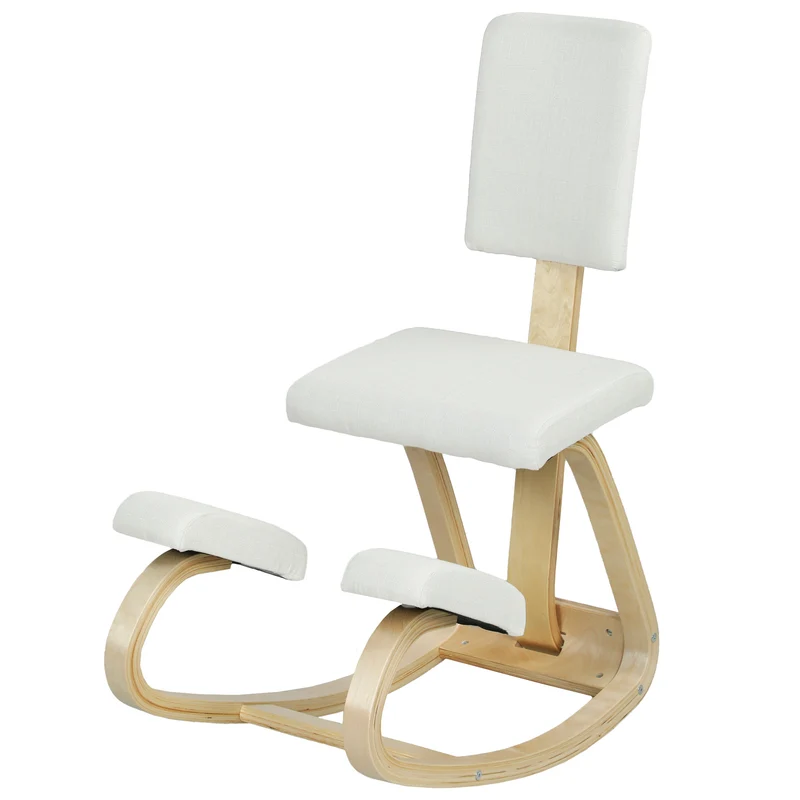 Chaise à genoux ergonomique bureau basculante 51 x 84 x 93 cm améliore posture soulage dos scandinave en bois crème 21_0006276