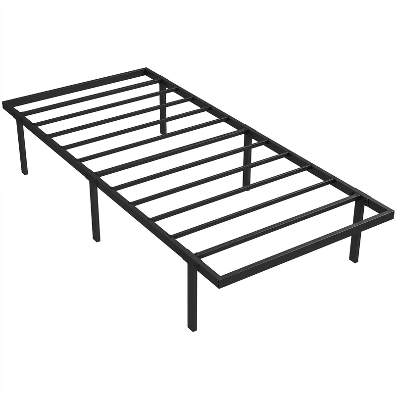 Cadre de lit simple pour la chambre 90 x 200 cm rangement sous lit silencieux style épuré contemporain en métal noir 21_0003794
