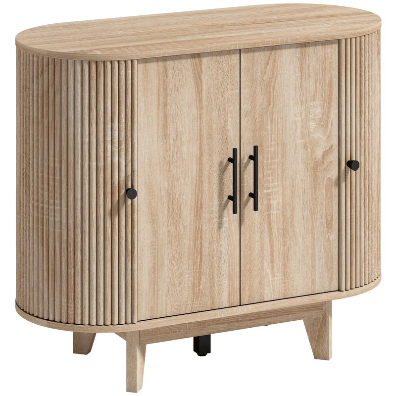 Buffet ovale arrondi de salon rangement 90 x 40 x 76 cm étagères réglables gain de place style contemporain en MDF chêne 21_0003672