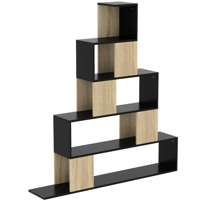Étagère escalier salon 120 x 22 x 131.5 cm gain de place design moderne exposition chic en panneau de particules noir 21_0003001