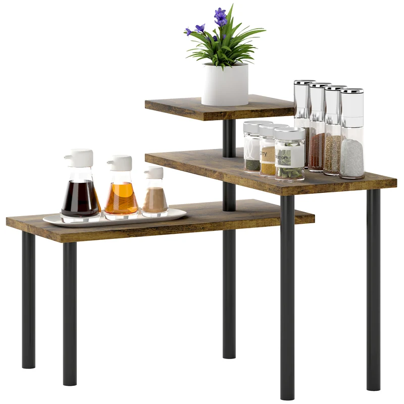 Étagère cuisine d'angle pivotante 40 x 18 x 36,5 cm 3 niveaux gain d'espace moderne épuré en bois d'ingénierie marron 21_0001058