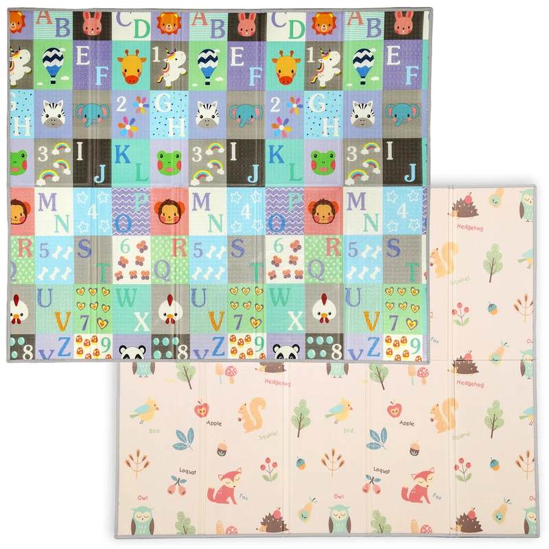 Tapis de jeu pour bébé pliable réversible salon 176.5 x 148 x 1 cm antidérapant lavable moderne épuré en xpe multicolore 21_0000757