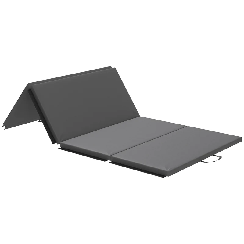 Tapis de gymnastique pliable en 4 avec poignées 240 x 120 x 5 cm antidérapant amorti épuré en polyéthylène expansé gris 21_0006593