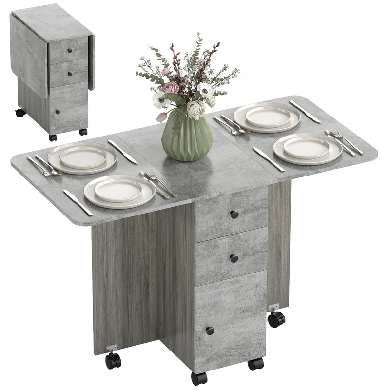 Table à manger pliante 120 x 60 x 76.5 cm gain de place rangement intégré moderne épuré en panneau de particules gris 21_0002280