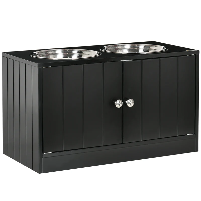 Support surélevé pour gamelles chien 60 x 30 x 35.5 cm améliore posture rangement sous bols design moderne en MDF noir 21_0007536
