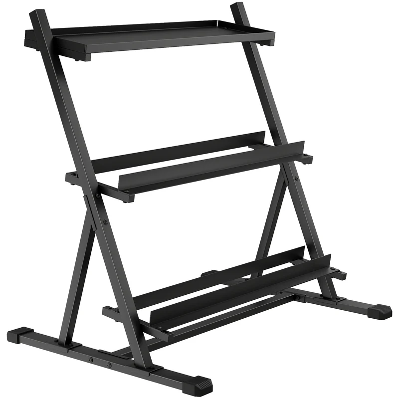 Support pour haltères 3 niveaux 88 x 66 x 88 cm compact stable robuste charge 200 kg design industriel en acier noir 21_0006892