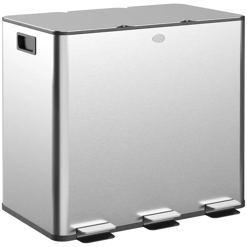 Poubelle de cuisine tri 61.9 x 36.6 x 43.2 cm 3 x 15 l seaux amovibles anti traces moderne en acier inoxydable argent 21_0005909