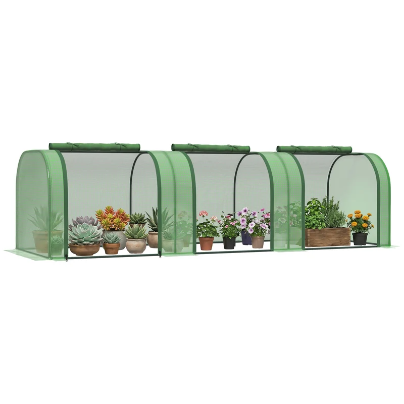Mini serre de jardin 3 portes 295 x 100 x 80 cm protection contre intempéries bâche 140g/m² facile moderne en pe vert 21_0004112