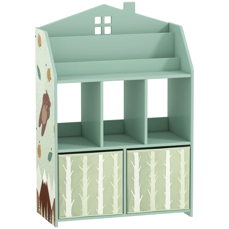 Étagère rangement enfant 62 x 30 x 91.5 cm hauteur adaptée anti basculement moderne scandinave finition mate en MDF vert 21_0000178