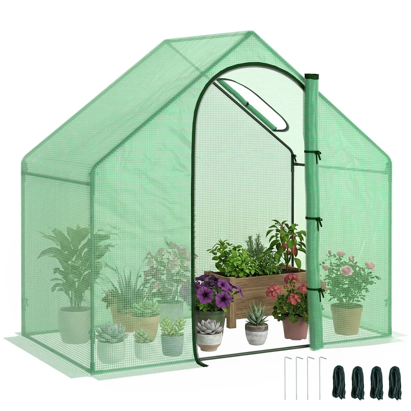 Serre de jardin balcon 180 x 100 x 168 cm protection contre le froid porte zippée moderne épuré en polyéthylène vert 21_0004075