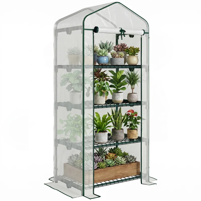 Serre de jardin 4 niveaux 70 x 50 x 160 cm pour protection contre intempéries et insectes moderne épuré en acier blanc 21_0004096