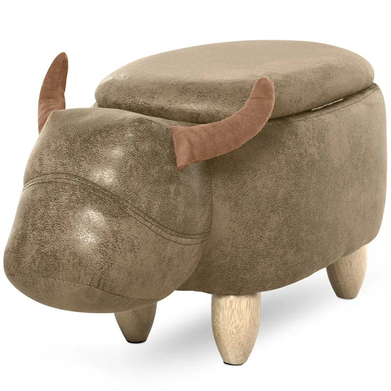 Pouf coffre tabouret d'appoint forme animale 62 x 35 x 36 cm rangement pratique style décoratif en synthétique marron 21_0002821