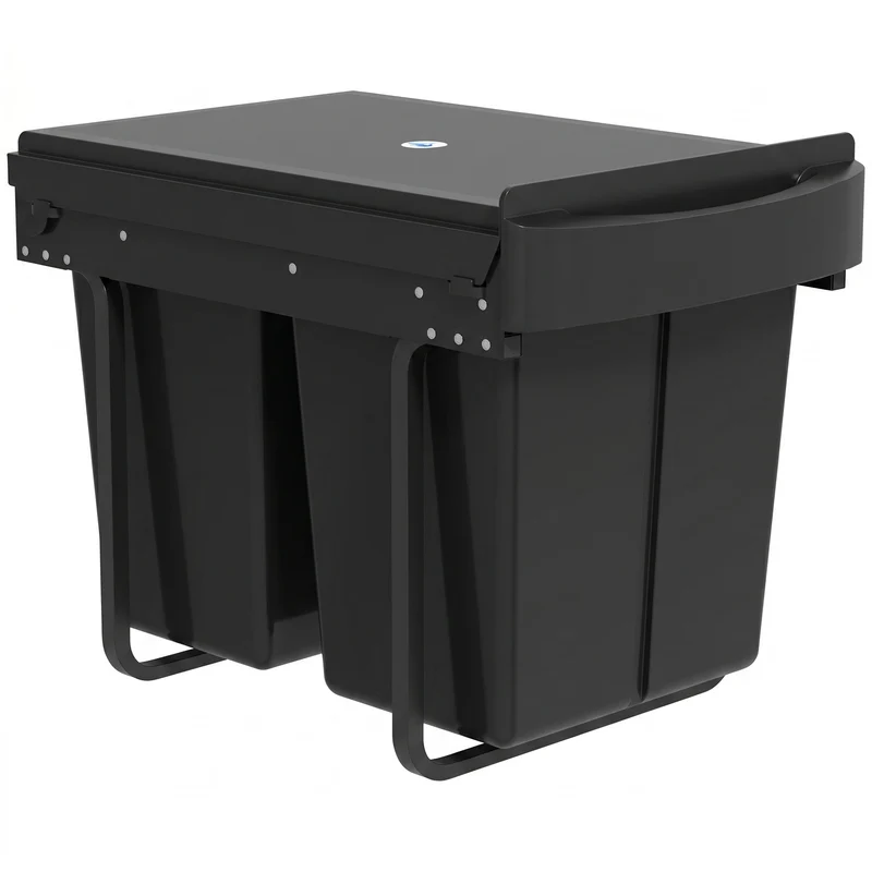 Poubelle coulissante sous évier 52 x 33,5 x 41 cm tri sélectif 2 x 20L fermeture douce cuisine moderne épuré en PP noir 21_0005946
