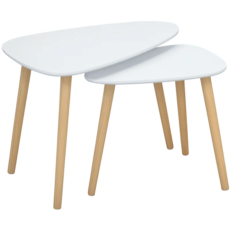 Lot de 2 tables basses gigognes salon 59,5 x 39,5 x 45 cm 44,5 x 28,5 x 40 cm gain d'espace scandinave en MDF blanc 21_0003058