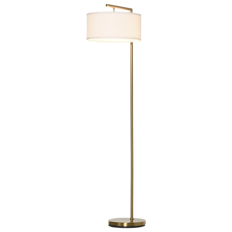Lampadaire sur pied abat-jour cylindrique 47 x 37 x 153 cm éclairage lecture interrupteur au pied moderne en métal or 21_0007011