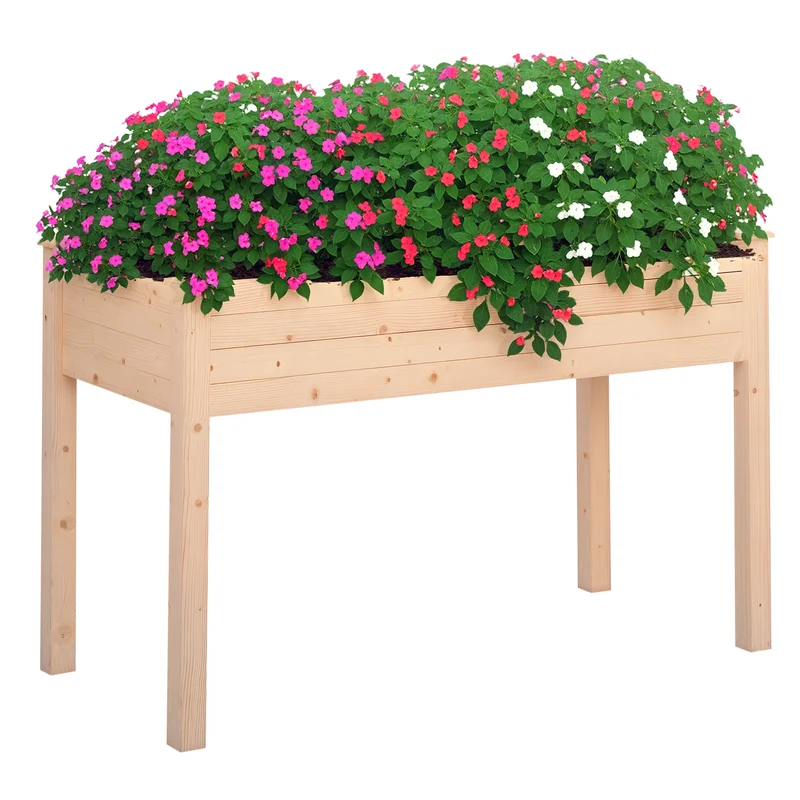 Jardinière surélevée potager sur pied 122 x 56 x 76 cm drainage doublure style rustique jardin balcon en bois naturel 21_0004118