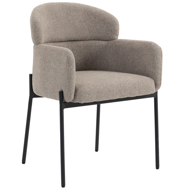 Fauteuil d'appoint incurvé 60 x 57 x 83 cm assise mousse haute densité accoudoirs minimaliste en chenille marron clair 21_0003677