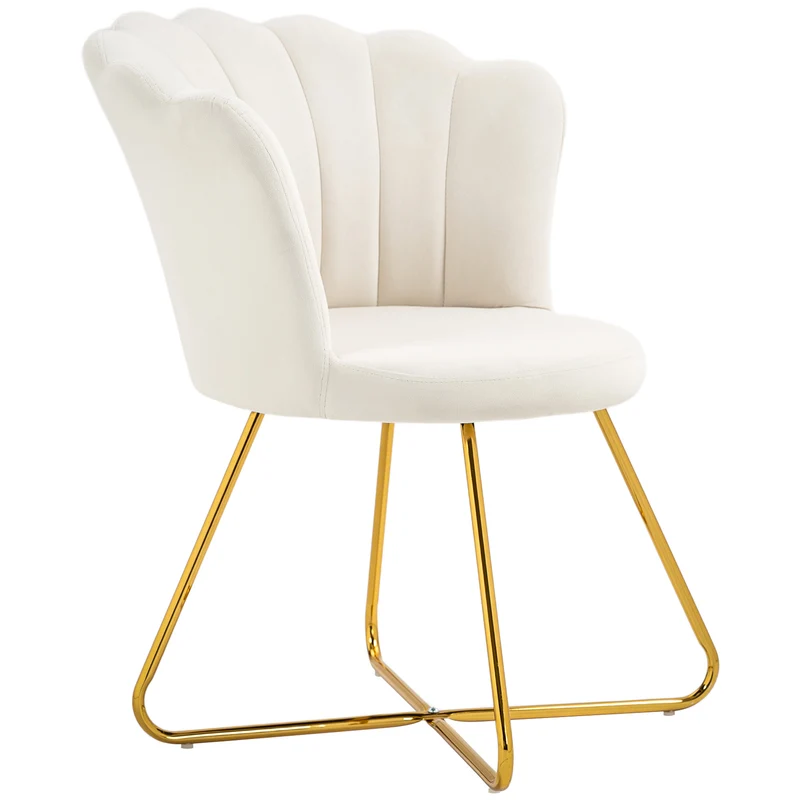 Fauteuil coquillage chaise coiffeuse 69 x 64 x 80 cm confort enveloppant dossier ergonomique moderne en velours crème 21_0003443