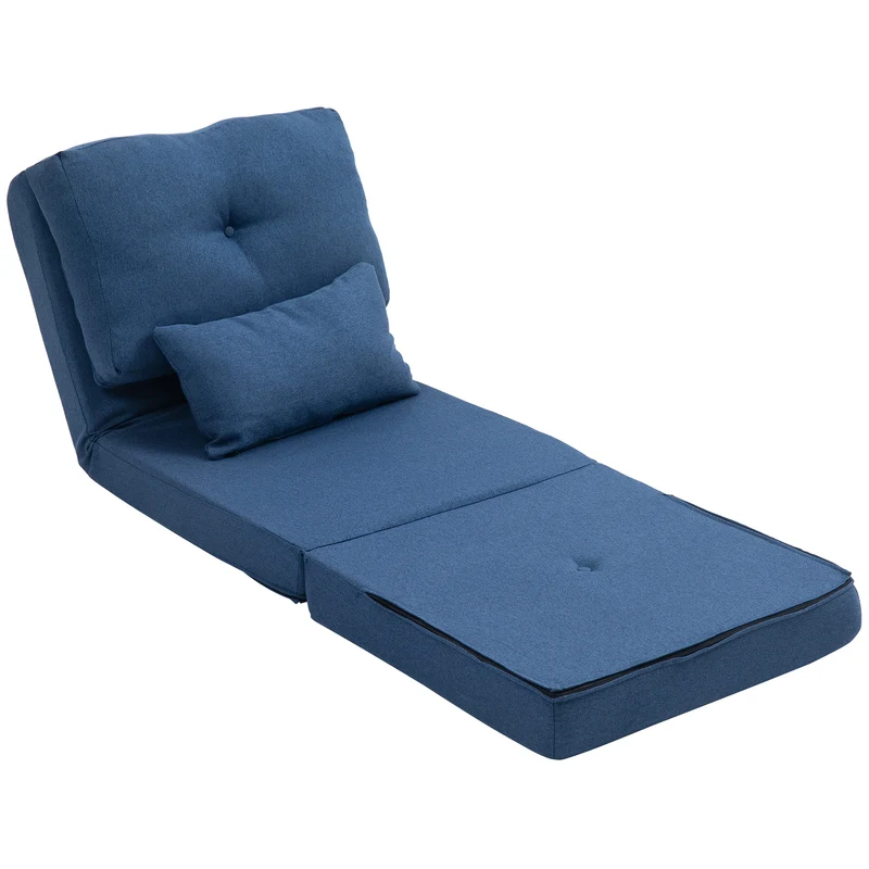Fauteuil convertible canapé-lit 180 x 60 x 29 cm lit d'appoint dossier réglable 5 positions moderne en lin bleu foncé 21_0001833