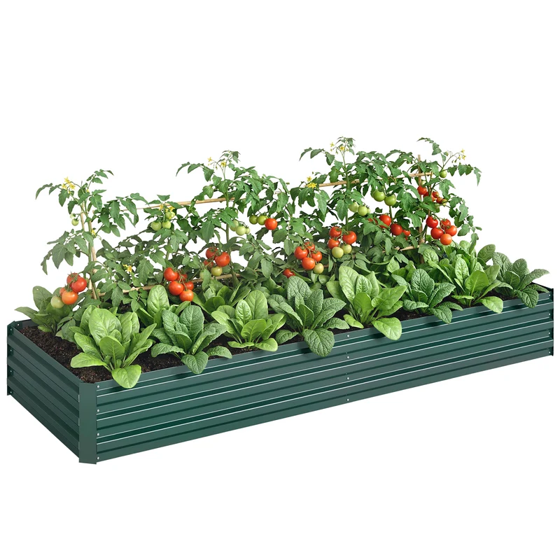 Carré potager surélevé rectangulaire 241 x 90,5 x 30 cm modulable anti-rouille industriel en acier galvanisé vert foncé 21_0004213