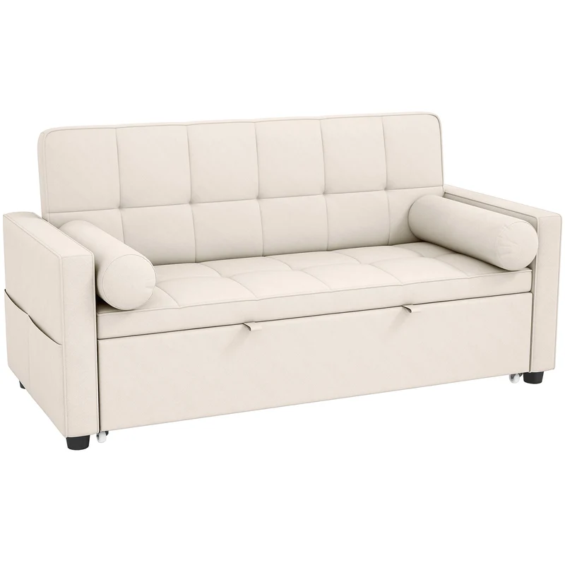 Canapé convertible 2 places 3 en 1 80,5 x 137,5 x 84 cm dossier réglable gain de place moderne cosy en polyester beige 21_0003522