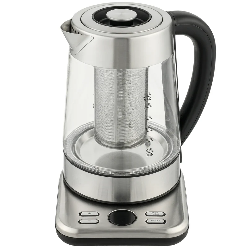 Bouilloire électrique pour cuisine 22 x 21 x 26 cm 2200W chauffe rapide 5 températures infuseur design en verre argent 21_0000975