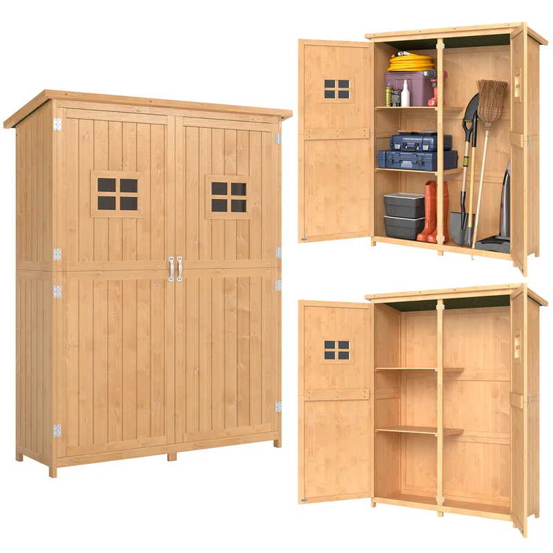 Armoire de jardin rangement extérieur 127,5 x 50 x 164 cm étanche anti-humidité rangement outil rustique en bois naturel 21_0004088