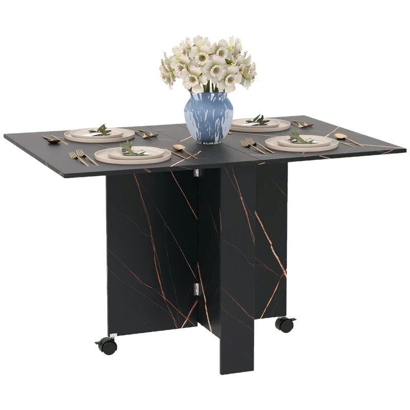 Table pliante à abattants cuisine salon 120 x 80 x 73 cm gain de place roulettes moderne en panneau de particules noir 21_0001722