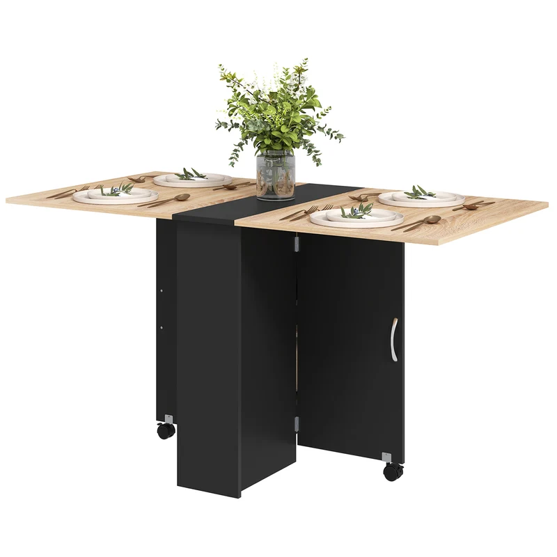 Table pliante cuisine 75 x 140 x 74 cm gain de place à roulettes freinées design moderne en panneaux de particules noir 21_0002165