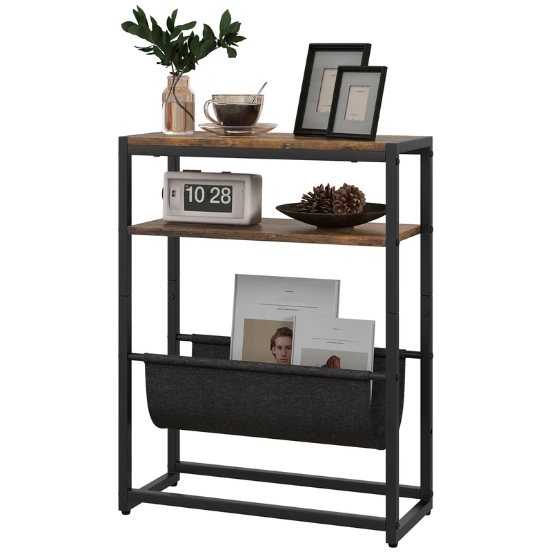 Table d'appoint bout de canapé 3 niveaux 43 x 18 x 56 cm rangement porte-revues industriel en panneau de particules brun 21_0003414