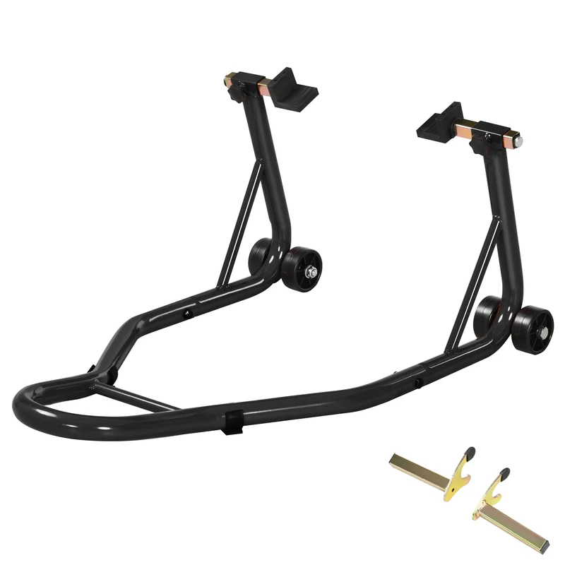 Support béquille arrière moto sur roulettes 78 x 55 x 37 cm ajustable antidérapant industriel tendance en acier noir 21_0007194