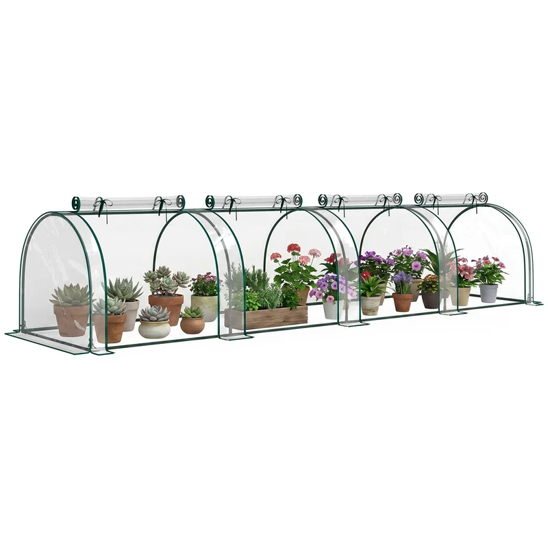 Serre de jardin tunnel protection 395 x 100 x 80 cm 4 portes enroulables anti uv style moderne extérieur en PVC vert 21_0004108