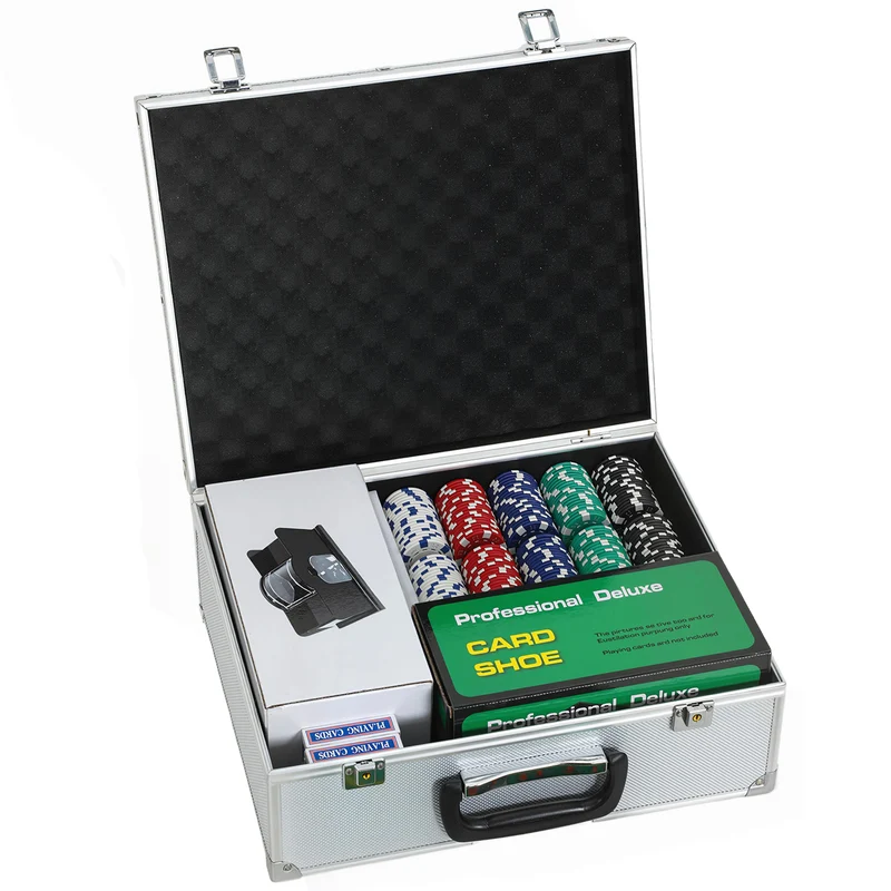 Mallette de poker complète pour soirées casino 36 x 30 x 15 cm 300 jetons accessoires complets moderne en abs argent 21_0006662