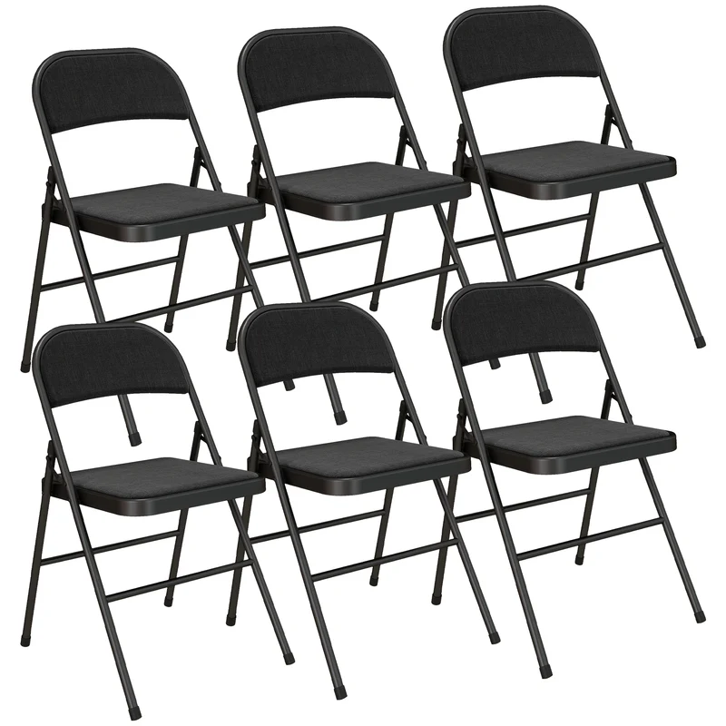 Lot de 6 chaises pliantes salle à manger 45 x 46 x 78 cm assise mousse dossier haut pliable style moderne en acier noir 21_0002156